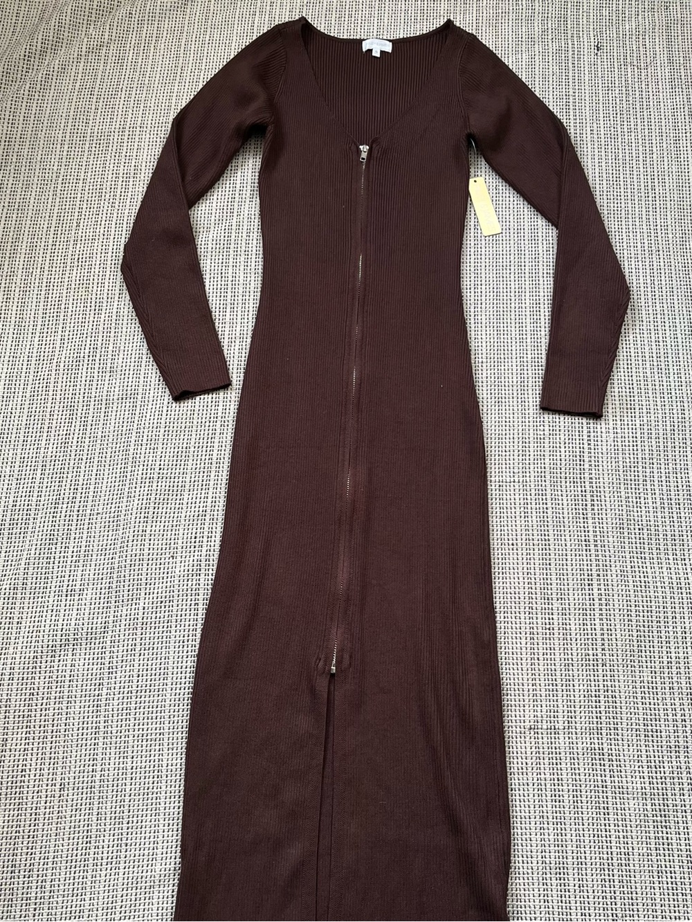 Brown Ribbed Zip-Front Dress - Riley & James Size Small